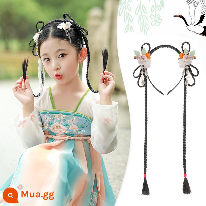 Trẻ em Hanfu tóc giả gói tấm tóc cổ trang phục một mảnh headband cổ gió tóc giả bé gái tạo kiểu phụ kiện tóc búi tóc trùm đầu - Bạch đậu khấu [Phong cách băng đô] + Hồng Như Ý