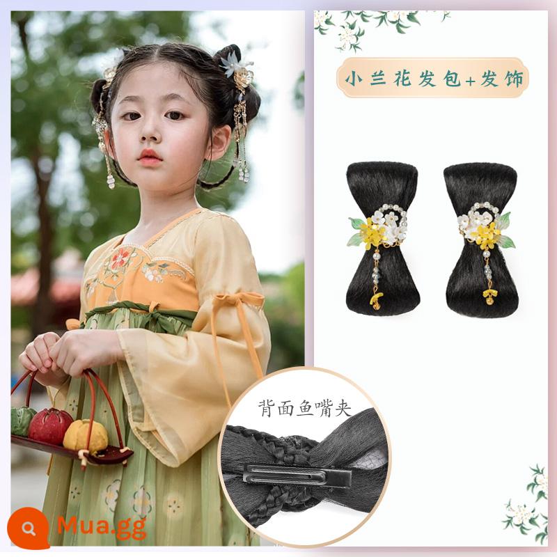 Trẻ em Hanfu tóc giả gói tấm tóc cổ trang phục một mảnh headband cổ gió tóc giả bé gái tạo kiểu phụ kiện tóc búi tóc trùm đầu - Búi hoa lan nhỏ + phụ kiện tóc thỏ trăng