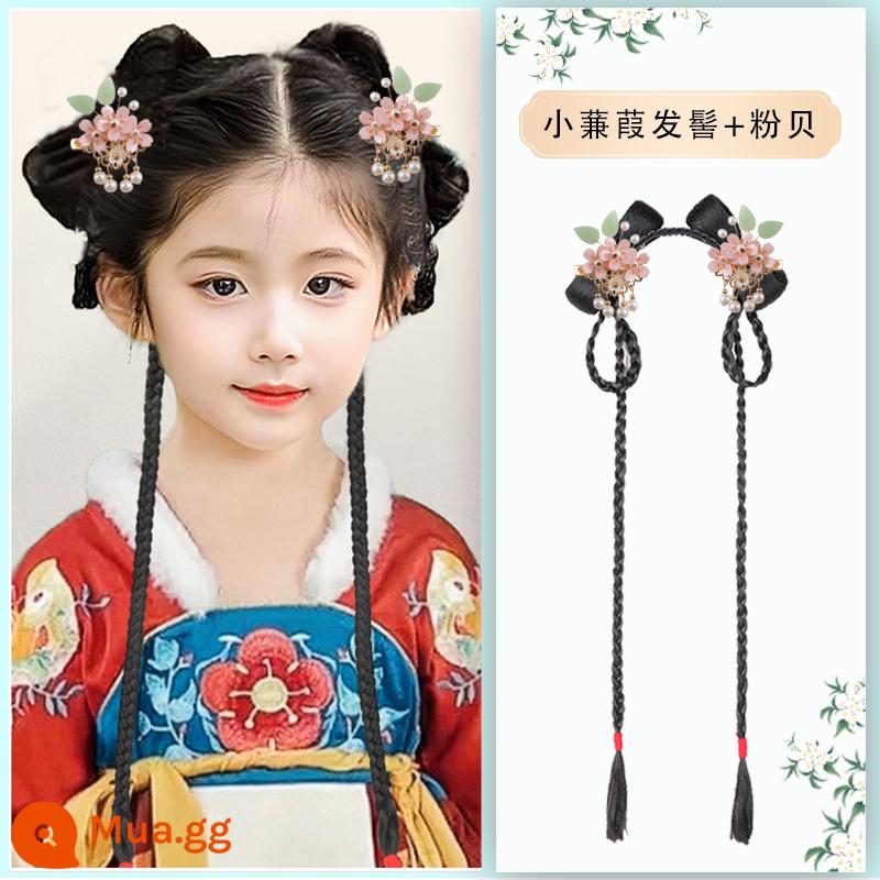 Trẻ em Hanfu tóc giả gói tấm tóc cổ trang phục một mảnh headband cổ gió tóc giả bé gái tạo kiểu phụ kiện tóc búi tóc trùm đầu - Xiao Jian Jia + Phụ kiện tóc màu hồng Bei