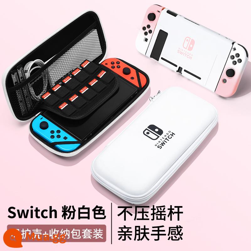 Vỏ bảo vệ Nintendo Switch, tay cầm Switchol, vỏ túi lưu trữ OLED, bộ phụ kiện đầy đủ, đế cắm ns, vỏ cứng, vỏ trong suốt, tách rời, vỏ mềm, hộp trò chơi di động bằng silicon - Vỏ + túi đựng thân thiện với da "Hồng và Trắng" chuyển đổi √ phim + nắp miễn phí