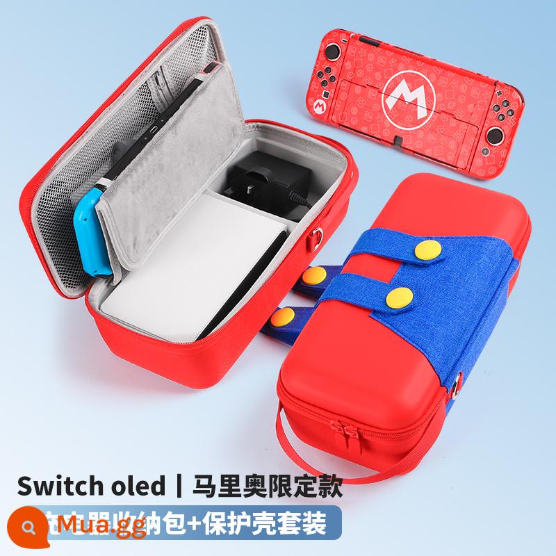 Bijibit switcholed túi lưu trữ Hộp đựng bộ sạc Nintendo switch di động dung lượng lớn hộp máy chơi game switchlite tay cầm oled cứng vỏ cứng phụ kiện bảng điều khiển ns - [Túi đựng đồ Oled chỉ dành cho Mario] + hộp bảo vệ ☆ có thể đựng sạc + đế