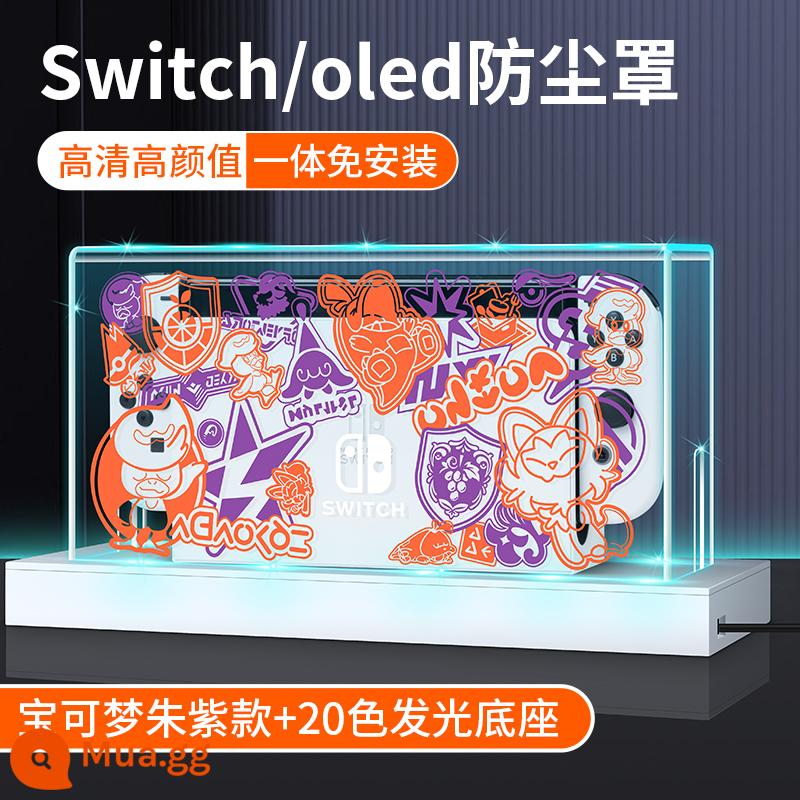 Bijibite Nintendo Switch bụi che hộp cơ sở phát sáng switcholed vỏ acrylic chính màn hình oled máy chơi game vỏ bảo vệ tay cầm ns bao gồm túi lưu trữ trong suốt phụ kiện hộp thẻ - Switch/Oled đa năng che bụi Pokémon màu đỏ son + đế dạ quang 20 màu