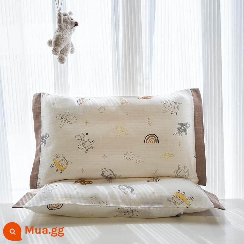 Cotton Nguyên Chất Cotton Gạc Gối Hoạt Hình Gối Khăn Cho Bé Mùa Hè Ký Túc Xá Thấm Mồ Hôi Thoáng Khí Gối Cao Su Trẻ Em - Vỏ gối màu mới toàn cầu màu xám