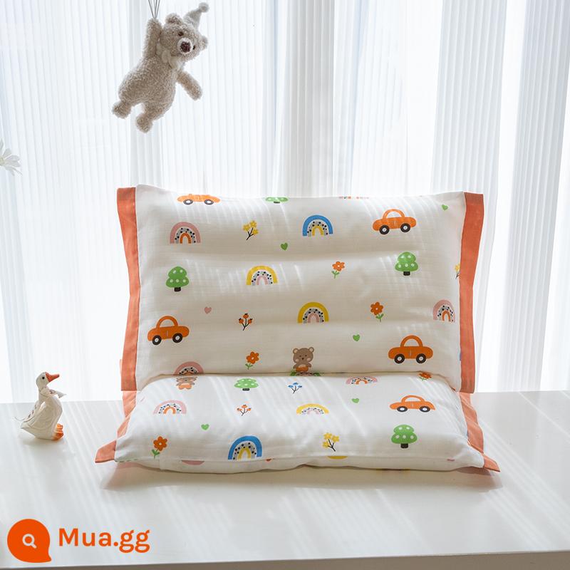 Cotton Nguyên Chất Cotton Gạc Gối Hoạt Hình Gối Khăn Cho Bé Mùa Hè Ký Túc Xá Thấm Mồ Hôi Thoáng Khí Gối Cao Su Trẻ Em - Vỏ gối một màu mới cho kỳ nghỉ hoàn hảo màu cam