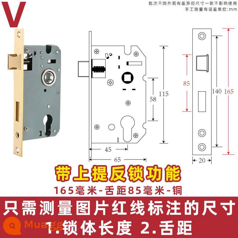 Thân khóa cửa lõi khóa hộ gia đình đa năng trong nhà phòng ngủ chốt cửa cửa gỗ khóa cửa phòng lõi khóa lõi - Khoảng cách 58 lỗ - 165 mm - khoảng cách lưỡi 85 mm - đồng - nâng lên và khóa