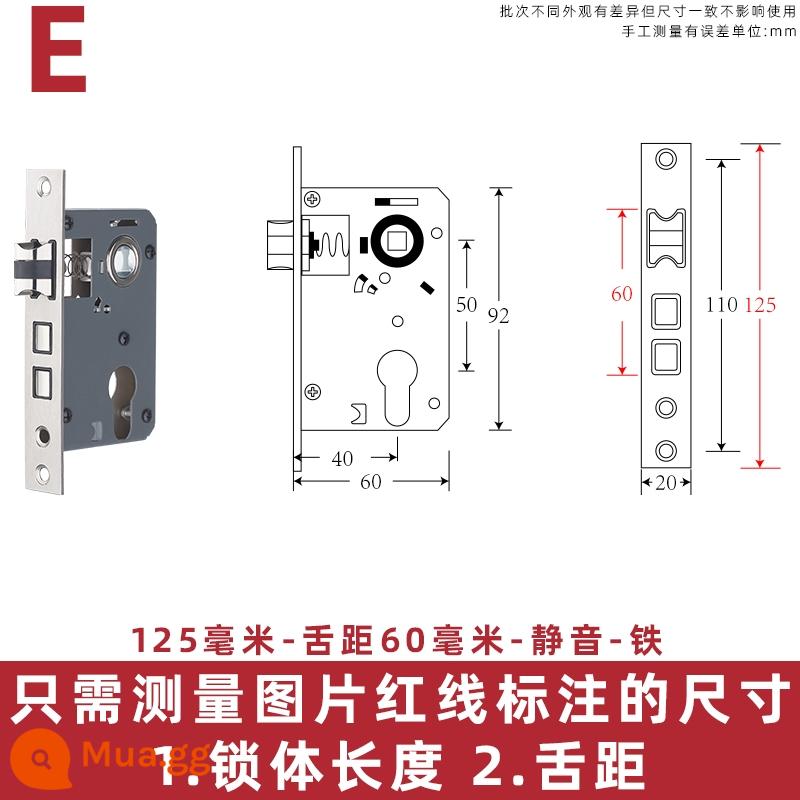 Thân khóa cửa lõi khóa hộ gia đình đa năng trong nhà phòng ngủ chốt cửa cửa gỗ khóa cửa phòng lõi khóa lõi - Khoảng cách lưỡi 125mm Tấm sắt im lặng 60mm