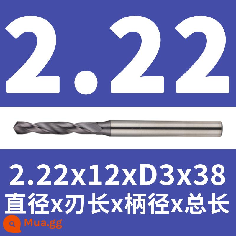 Mũi khoan thép vonfram 2.16 2.17 1.18 2.19 2.2 2.22 2.23 2.24 2.25 2.3 2.37 - Màu xanh 2,22x12x38 (tráng)