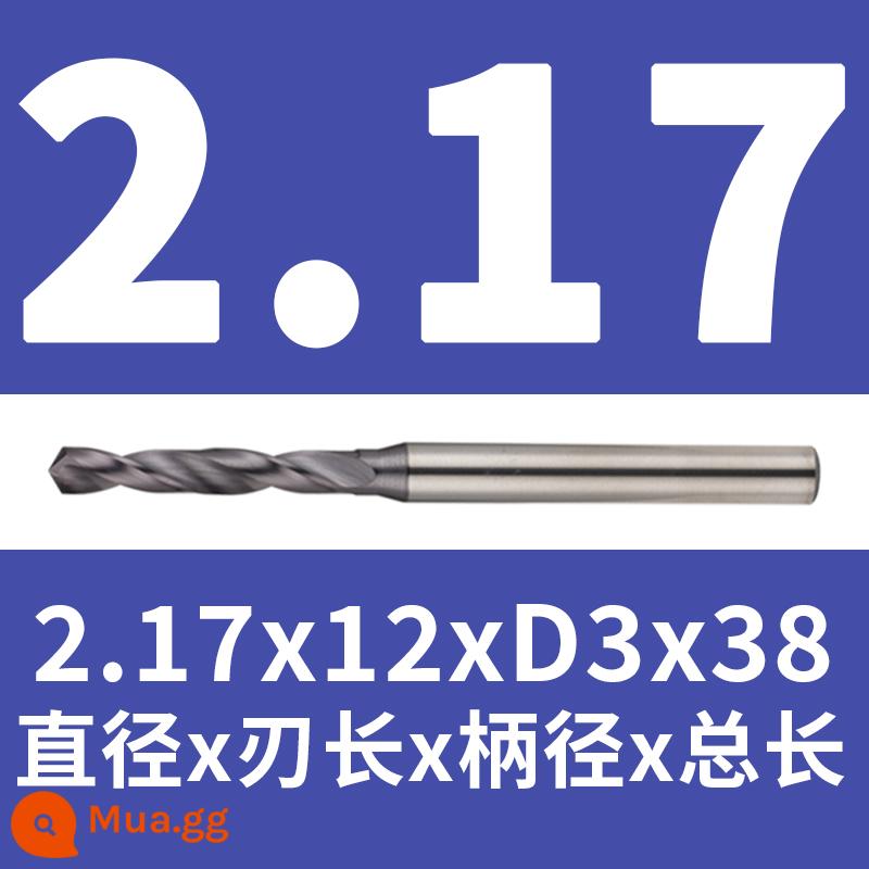 Mũi khoan thép vonfram 2.16 2.17 1.18 2.19 2.2 2.22 2.23 2.24 2.25 2.3 2.37 - Thiết kế và màu sắc 2.17x12x38(tráng)