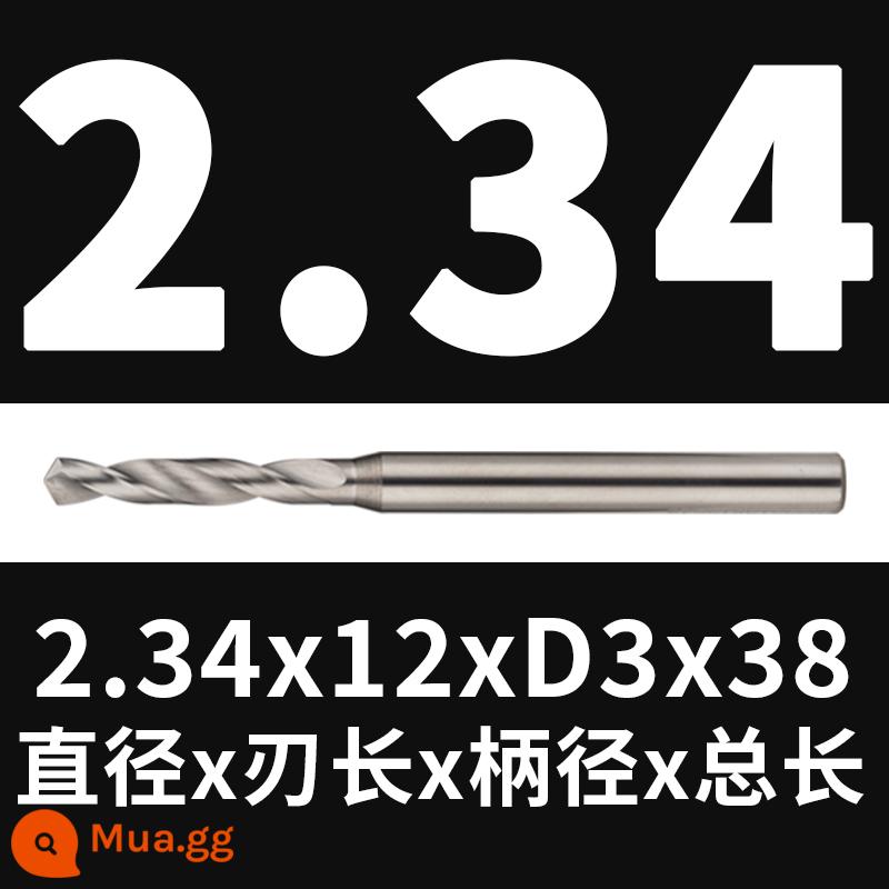 Mũi khoan thép vonfram 2.16 2.17 1.18 2.19 2.2 2.22 2.23 2.24 2.25 2.3 2.37 - 2,34x12x38 (không tráng phủ)