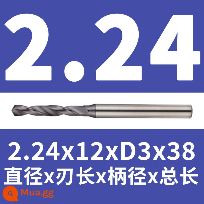 Mũi khoan thép vonfram 2.16 2.17 1.18 2.19 2.2 2.22 2.23 2.24 2.25 2.3 2.37 - Xanh 2,24x12x38 (lớp phủ)