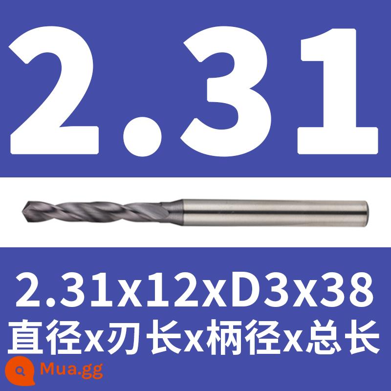 Mũi khoan thép vonfram 2.16 2.17 1.18 2.19 2.2 2.22 2.23 2.24 2.25 2.3 2.37 - Đen 2,31x12x38 (tráng)