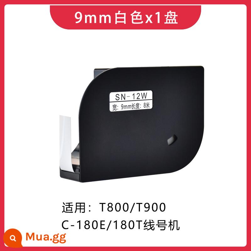 Thích hợp cho máy số dòng Sinret Sinreid Ruy băng T800/T900 Máy đánh dấu C-180T/E ống co nhiệt đai carbon TR80B nhãn dán màu đen 6/9/12 mm giấy nhãn tự dính màu vàng trắng - Nhãn dán vỏ trắng 9mm (không chip)