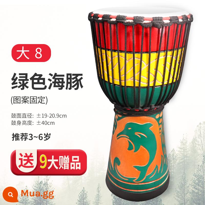 Trống Cega Châu Phi Flagship Store trẻ em mẫu giáo chuyên dụng tay trống 8 inch di động tambourine 10/12 nhạc cụ gõ - [Trống Gỗ] Cá Heo Xanh Lớn 8 + Trọn Gói