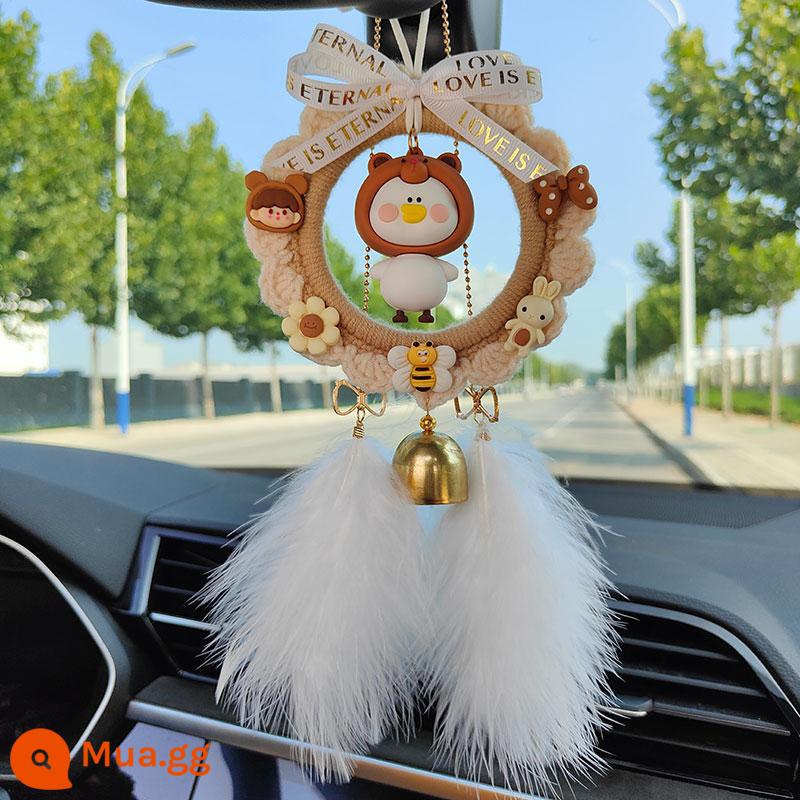 Mặt Dây Chuyền Ô Tô Handmade Mèo May Mắn Charm Trang Trí Trang Trí Ô Tô Dễ Thương Cao Cấp Phụ Kiện Ô Tô Chiếu Hậu Vật Trang Trí - Nhẫn hoạt hình + gấu dễ thương - màu trà sữa (thành phẩm) + tóc bướm