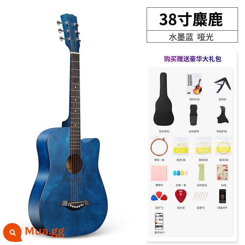 Đàn guitar đơn dành cho người mới bắt đầu bằng gỗ vân sam có giá trị cao dành cho nam và nữ 41 inch 38 dành riêng cho học sinh và trẻ em tự học - Gói quà tặng 38 inch-elk-ink màu xanh +