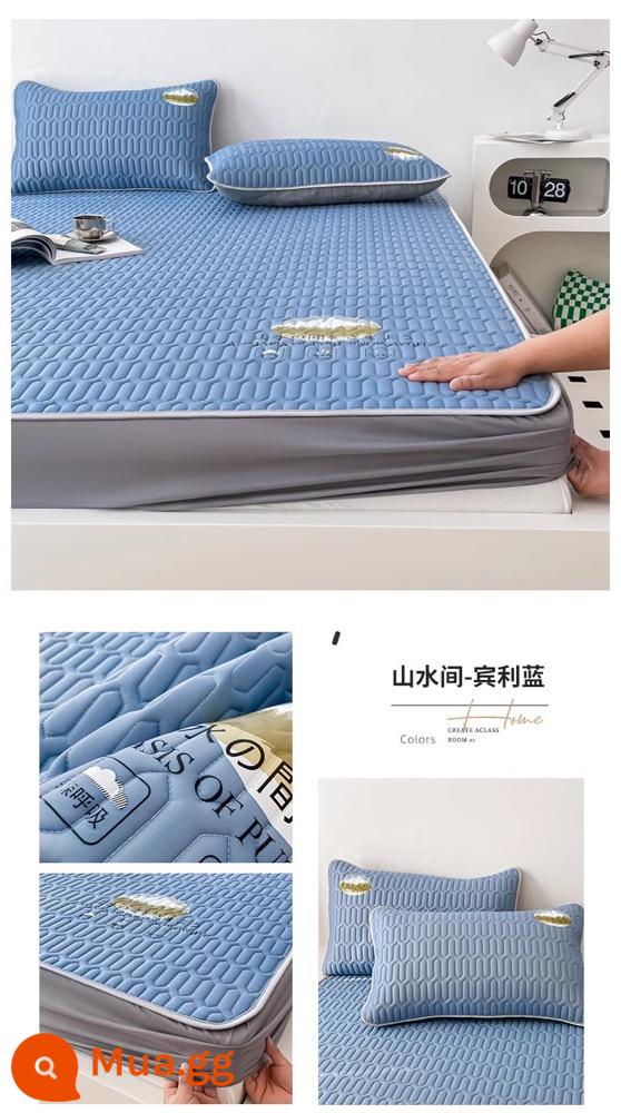 MUJI mùa hè băng lụa cao su trang bị tấm một mảnh trải giường nệm giường túi 2023 mới trải giường bao gồm tất cả - Bentley Blue [Loại A❌Ghế Cao Su Nhập Khẩu Thái Lan] Tặng Vỏ Gối Cùng Kiểu