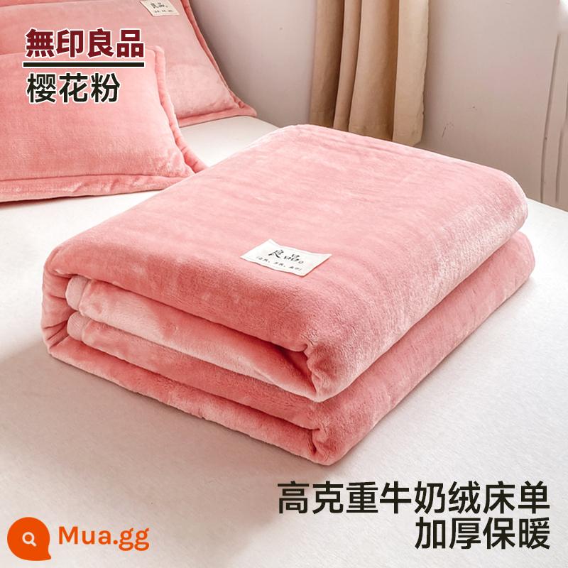 MUJI mùa đông sữa nhung giường đơn mảnh san hô nhung flannel Plus nhung dày ký túc xá 2 mặt sang trọng chăn - Bột Sakura [công dụng kép cho chăn ga gối đệm, chống tĩnh điện, không vón cục]