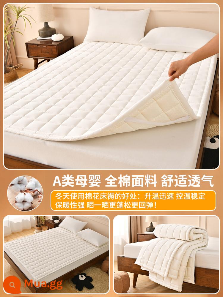 Muji cotton chăn ký túc xá sinh viên nệm đơn chần bông đệm mềm chần đáy giường nệm nệm nhà - Trắng [vải cotton nguyên chất làm đầy bông Tân Cương]