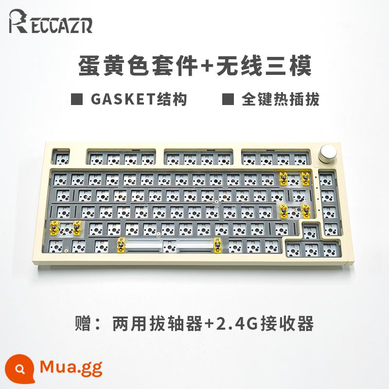 Leikaze KW75S Cấu trúc miếng đệm có thể tráo đổi nóng RGB ba chế độ 75 với bàn phím máy tùy chỉnh theo cột trò chơi thể thao điện tử - Bộ màu vàng trứng + ba chế độ không dây + đèn RGB [không bao gồm keycaps + trục]