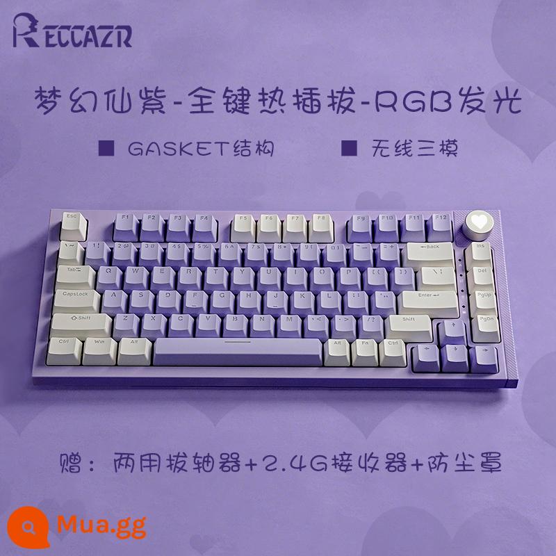 Leikaze KW75S Cấu trúc miếng đệm có thể tráo đổi nóng RGB ba chế độ 75 với bàn phím máy tùy chỉnh theo cột trò chơi thể thao điện tử - [Dream Fairy Purple]]+Ba chế độ không dây+Có thể hoán đổi nóng toàn phím+Đèn RGB