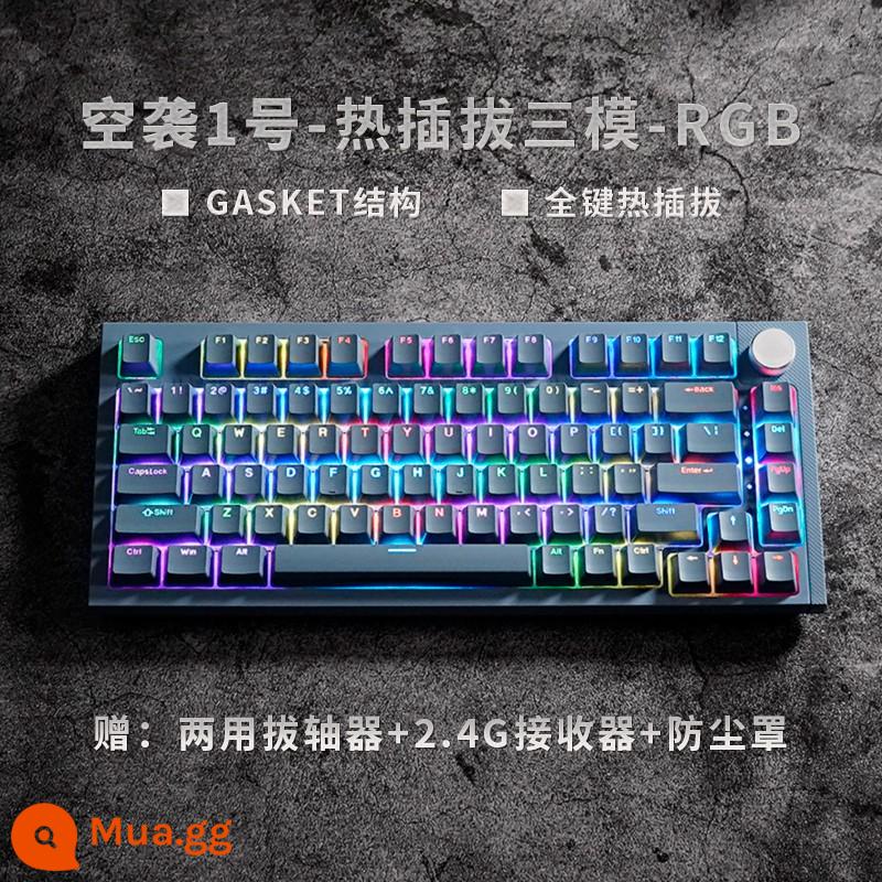 Leikaze KW75S Cấu trúc miếng đệm có thể tráo đổi nóng RGB ba chế độ 75 với bàn phím máy tùy chỉnh theo cột trò chơi thể thao điện tử - [Air Raid số 1]+Ba chế độ không dây+Có thể hoán đổi nóng toàn phím+Đèn RGB