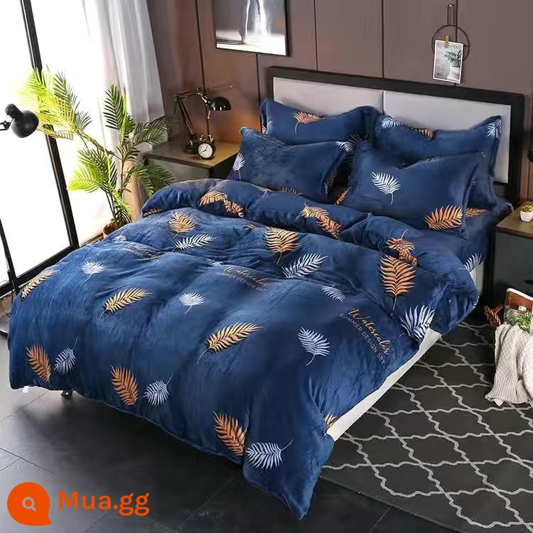 Vỏ chăn mùa đông lông cừu san hô Vỏ chăn đơn mảnh Plus nhung dày nhung 2 mặt 150x200x230 flannel vỏ chăn lõi - lá vàng