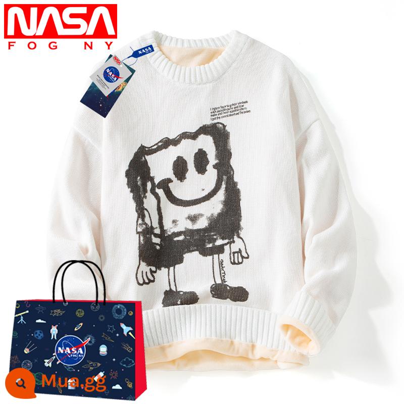 NASA Flagship Store Trang Web Chính Thức Mùa Đông Sang Trọng Dày Áo Len Nam Cổ Tròn Đáy Ấm Áo Sơ Mi Thương Hiệu Hợp Thời Trang Dệt Kim - 3025 trắng cộng với nhung