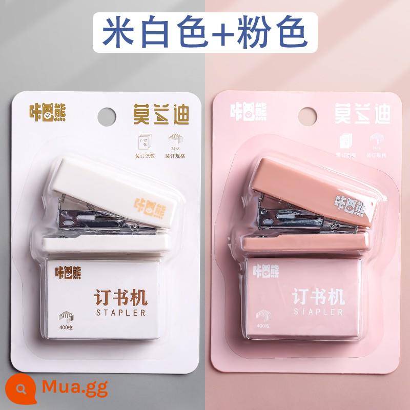 Kim bấm mini dễ thương học sinh sử dụng kim bấm sách dày di động kim bấm cầm tay kim bấm đồ dùng văn phòng hướng dẫn sử dụng hộ gia đình nhỏ đa chức năng kim bấm trái tim cô gái nhỏ - 2 bộ/Màu Morandi [trắng nhạt + hồng]