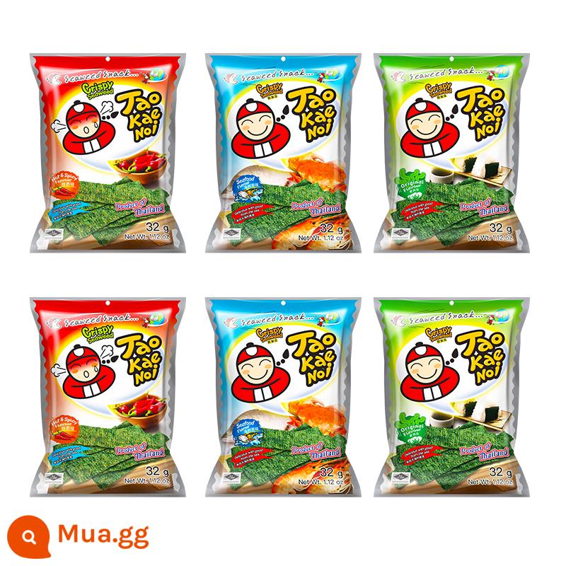 TaoKaeNoi Boss Aberdeen hàng đầu cửa hàng rong biển lát Thái Lan nhập khẩu lưới đỏ rong biển snack túi 32G * 6 gói - 32g: hương vị truyền thống 2+hải sản 2+vị cay 2