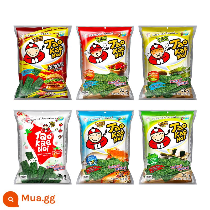 TaoKaeNoi Boss Aberdeen hàng đầu cửa hàng rong biển lát Thái Lan nhập khẩu lưới đỏ rong biển snack túi 32G * 6 gói - 32g 1 gói 6 vị.