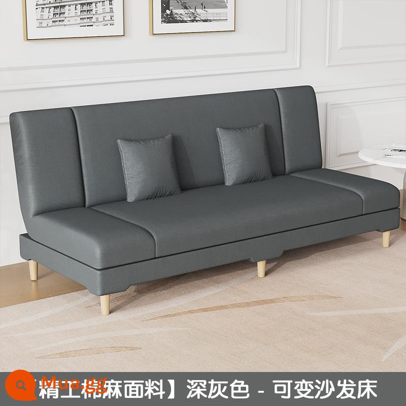 Căn hộ nhỏ cho thuê phòng sofa vải phòng khách 2023 căn hộ chung cư mới sofa giường gấp đa năng đa năng - [Chân gỗ nguyên khối bằng vải cotton và vải lanh Seiko] Màu xám đậm - Sofa giường mui trần