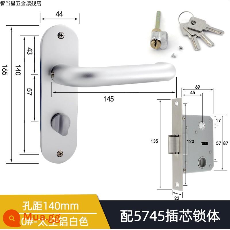 5745 Khóa tay nắm cửa lưỡi đơn lớn cho phòng thay đồ Khóa tay cầm áp lực lưỡi nghiêng Phong cách Trung Quốc Đơn giản/Phong cách châu Âu Khóa cửa gỗ một lưỡi cổ điển - Khoảng cách lỗ trắng nhôm 10 # 140