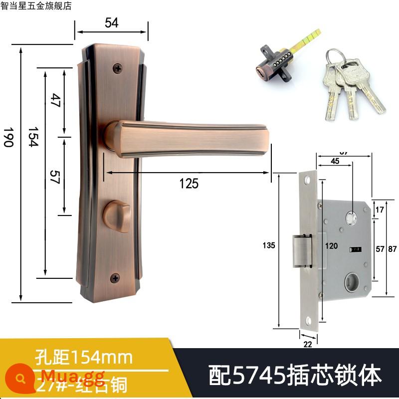 5745 Khóa tay nắm cửa lưỡi đơn lớn cho phòng thay đồ Khóa tay cầm áp lực lưỡi nghiêng Phong cách Trung Quốc Đơn giản/Phong cách châu Âu Khóa cửa gỗ một lưỡi cổ điển - Khoảng cách lỗ đồng đỏ 27 # 154