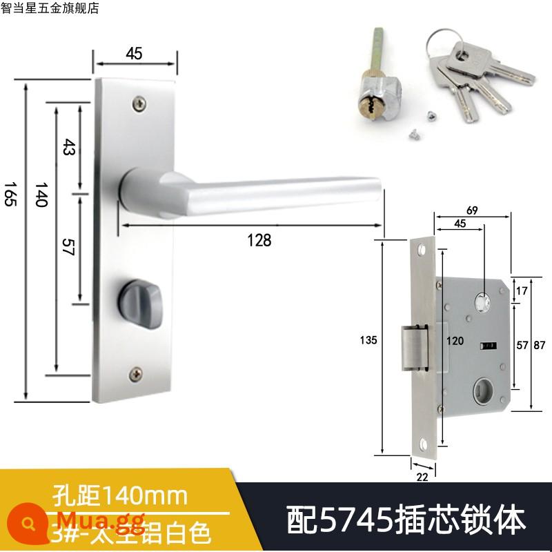 5745 Khóa tay nắm cửa lưỡi đơn lớn cho phòng thay đồ Khóa tay cầm áp lực lưỡi nghiêng Phong cách Trung Quốc Đơn giản/Phong cách châu Âu Khóa cửa gỗ một lưỡi cổ điển - Khoảng cách lỗ trắng nhôm 13 # 140