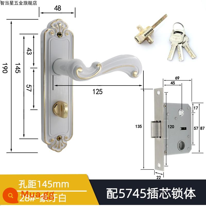 5745 Khóa tay nắm cửa lưỡi đơn lớn cho phòng thay đồ Khóa tay cầm áp lực lưỡi nghiêng Phong cách Trung Quốc Đơn giản/Phong cách châu Âu Khóa cửa gỗ một lưỡi cổ điển - Khoảng cách lỗ trắng ngà 28 # 145