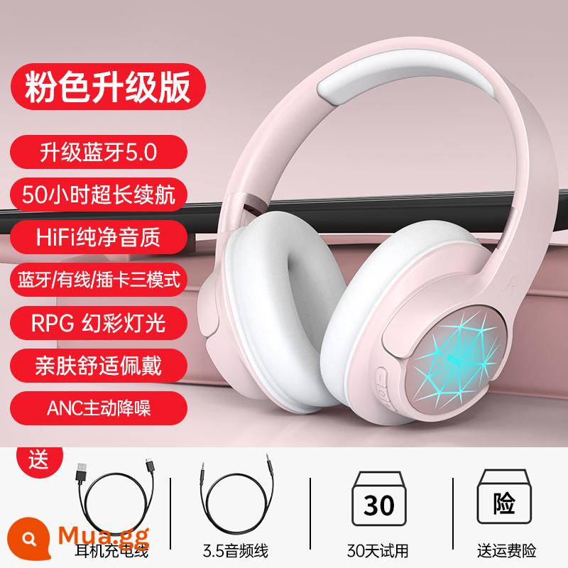 Tai nghe Bluetooth gắn trên đầu chính hãng không dây giảm tiếng ồn chủ động tai nghe máy tính chơi game thể thao điện tử chất lượng cao với lúa mì - Hồng丨Phiên bản nâng cấp [bộ nhớ gập★kết nối thứ hai sau khi bật nguồn★giảm tiếng ồn gấp đôi] đi kèm với cáp âm thanh