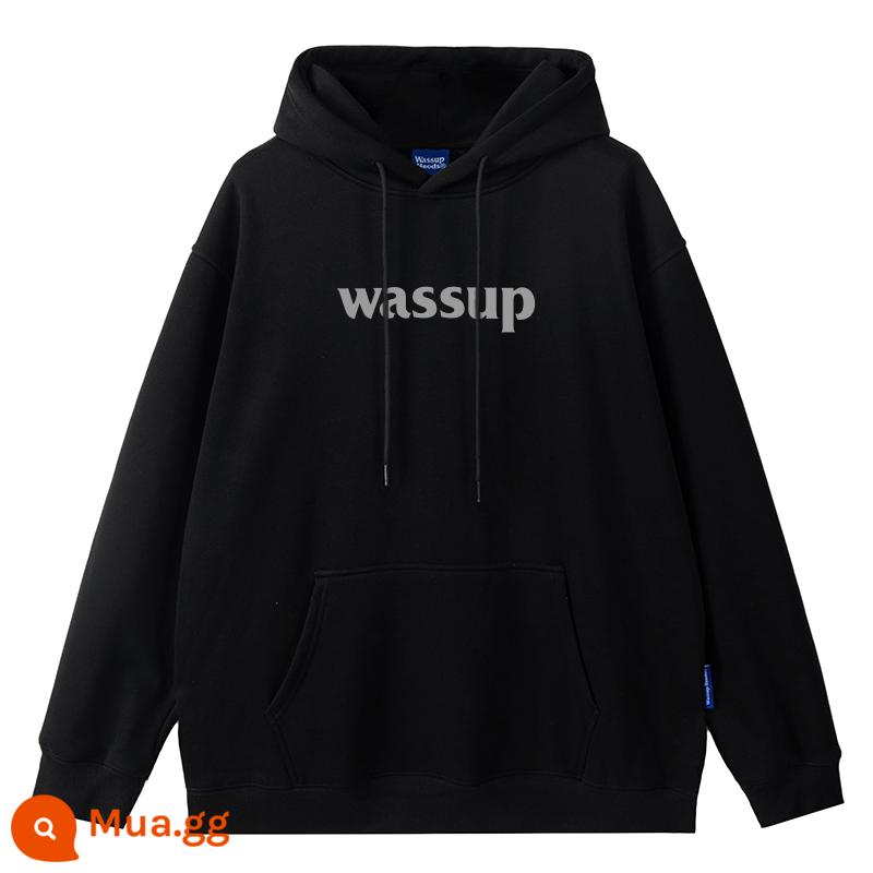 WASSUP HEODS hợp thời trang thương hiệu áo len nam trên áo khoác hoodie nặng cộng với nhung thu đông phù hợp với xu hướng quốc gia - WASSUP Basic Black (Bông Terry Xuân Thu) 400g Cotton Nguyên Chất Không Đóng Hạt