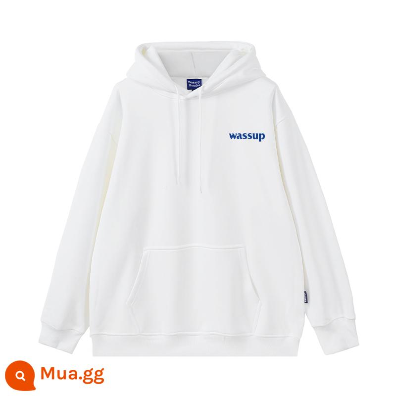 WASSUP HEODS hợp thời trang thương hiệu áo len nam trên áo khoác hoodie nặng cộng với nhung thu đông phù hợp với xu hướng quốc gia - Trắng (bông terry xuân thu) 400g cotton nguyên chất không vón cục