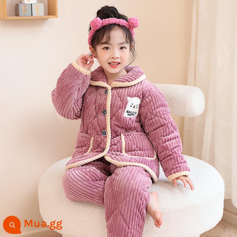 Boys Pyjamas có hương vị cho trẻ em mùa đông với các chàng trai nhung san hô dày - tím sáng 009