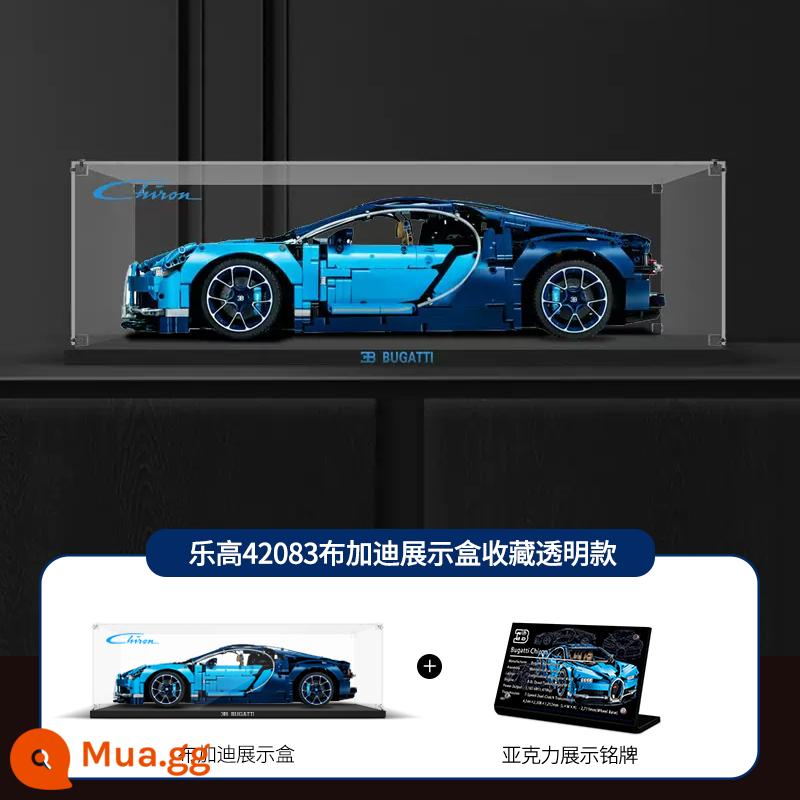 POP Lego Porsche 911 Bugatti Lamborghini Ferrari hộp hiển thị acrylic trong suốt chống bụi - 42083 Bugatti trong suốt + bảng tên độc quyền