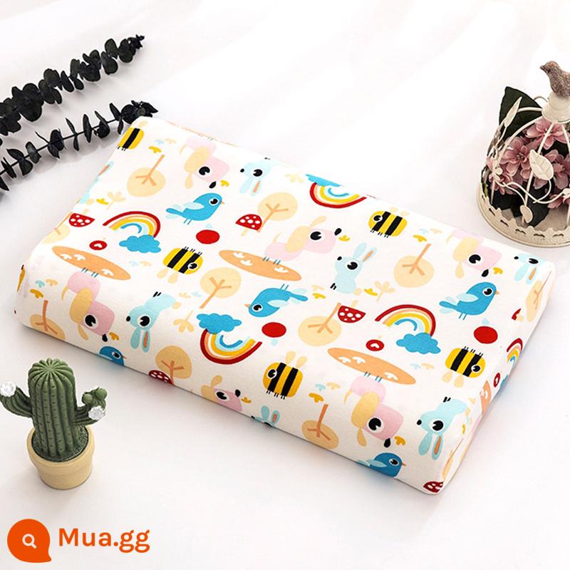 Gối cao su trẻ em bằng cotton nguyên chất 44x27 Vỏ gối cao su cho bé 30x35x40x50x55x60 cotton cho bé - Vỏ gối cầu vồng (1 chiếc)