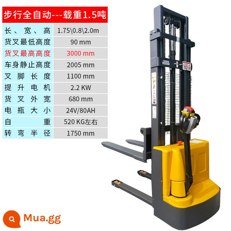 Xe nâng chạy hoàn toàn bằng điện Trạm nâng và xử lý 2 tấn Xe xếp dỡ ngồi trên xe tải xếp dỡ thủy lực sạc nhỏ 1 tấn - Tải trọng 1,5 tấn/lít 3 mét (đi bộ hoàn toàn bằng điện)