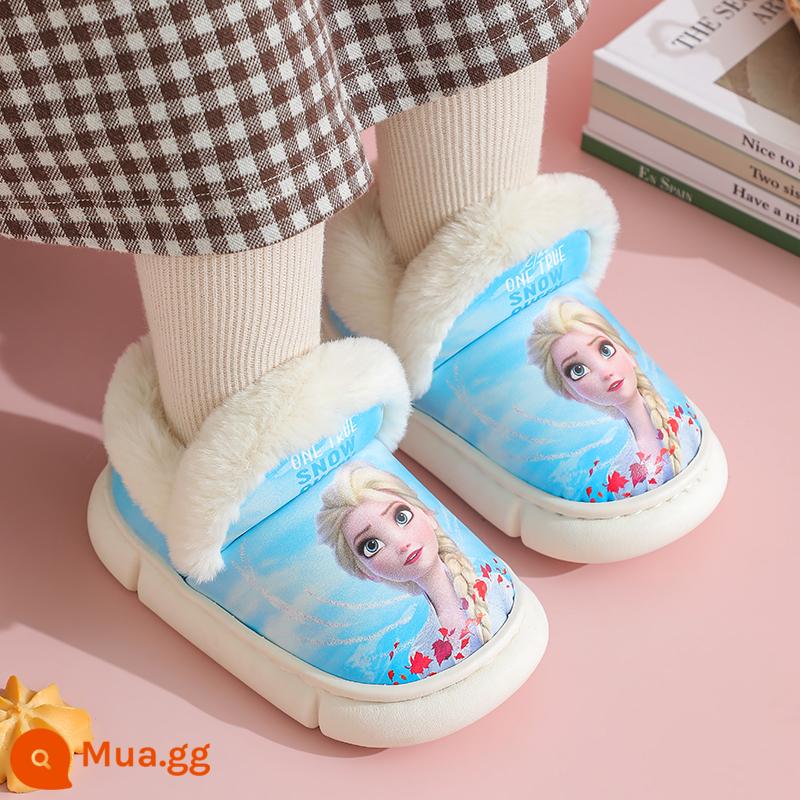 Disney Esha Children Cotton Slipper Girl Baby Baby Winter trong nhà chống lại dép dày và ấm - Aisha☆Giày cotton màu xanh