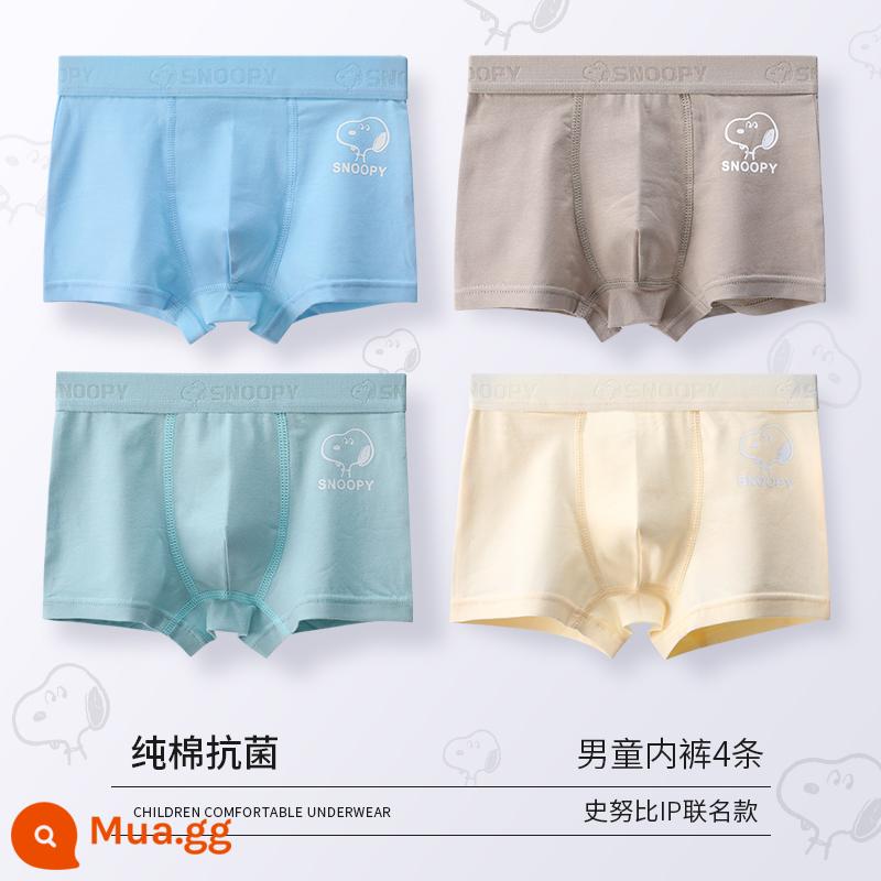 Quần lót trẻ em bé trai bé quần cotton trẻ em 100% cotton cotton 100% modal boy quần đùi bé trai lớn - G523 Snoopy (cotton nguyên chất không pp kháng khuẩn) 4 miếng