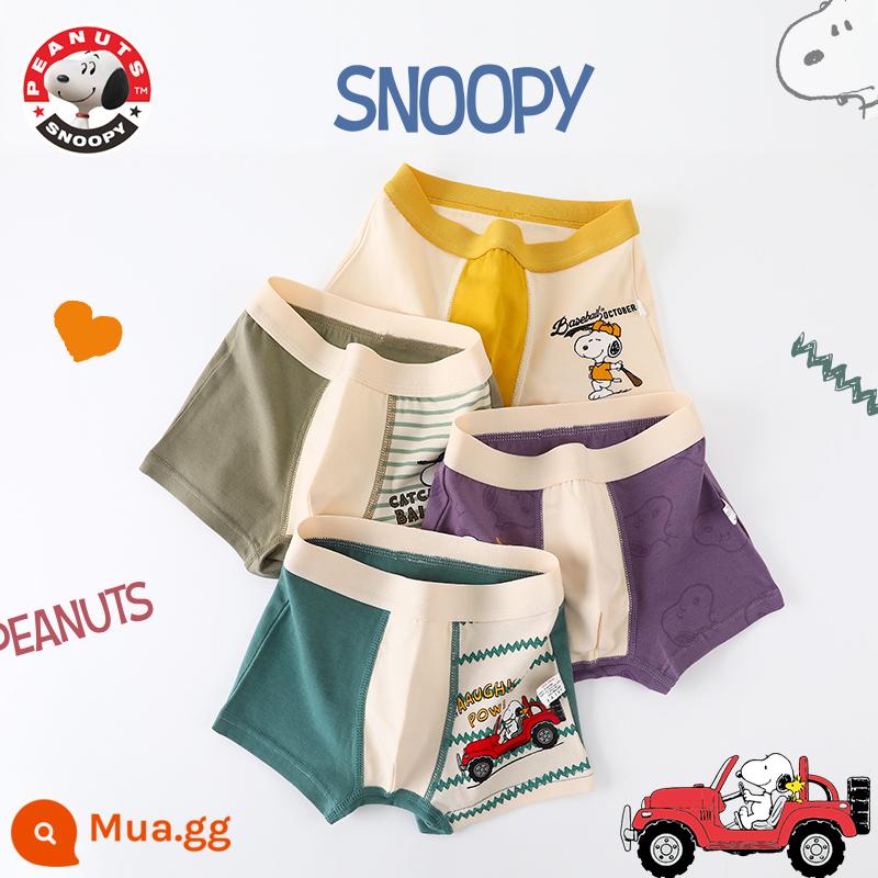 Quần lót trẻ em bé trai cotton quần lót boxer bé trai bé trung và lớn cotton 100% modal quần boxer an toàn - Snoopy-Mới (phiên bản nâng cấp-ngải cứu kháng khuẩn) 4 gói-6