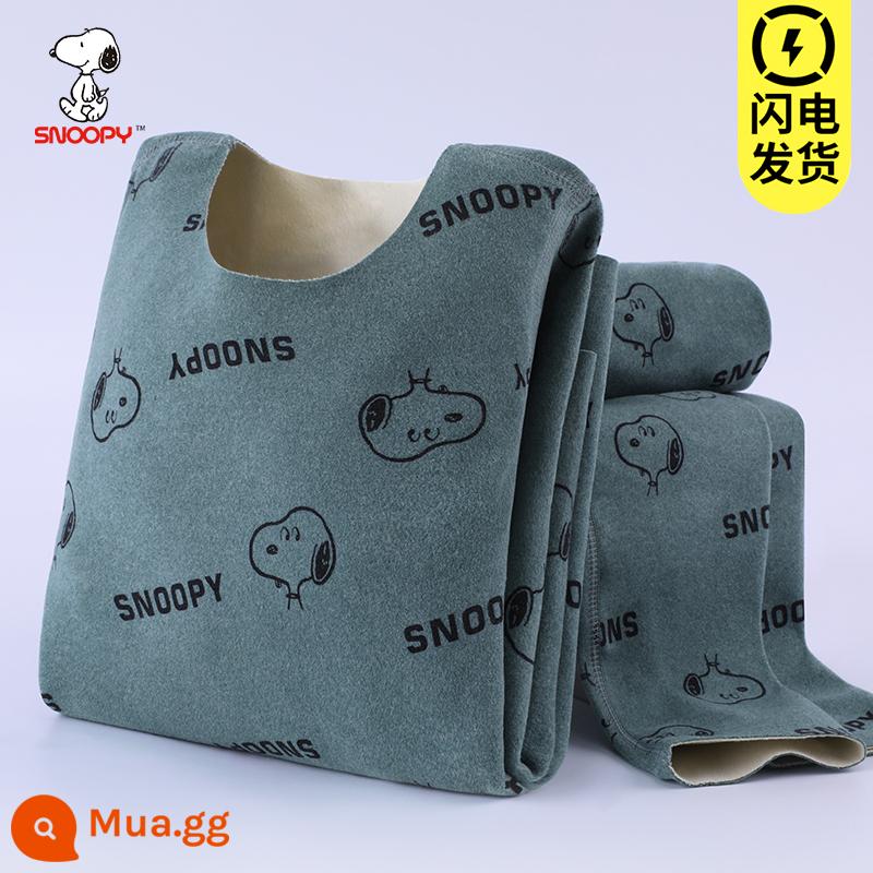 Snoopy quần áo mùa thu trẻ em quần vệ sinh cơn sốt bé trai quần lót cotton Plus nhung dày dặn bé trai lớn giữ ấm - Snoopy được in toàn bộ (thiết kế liền mạch, gia nhiệt ở nhiệt độ không đổi) xanh malachite