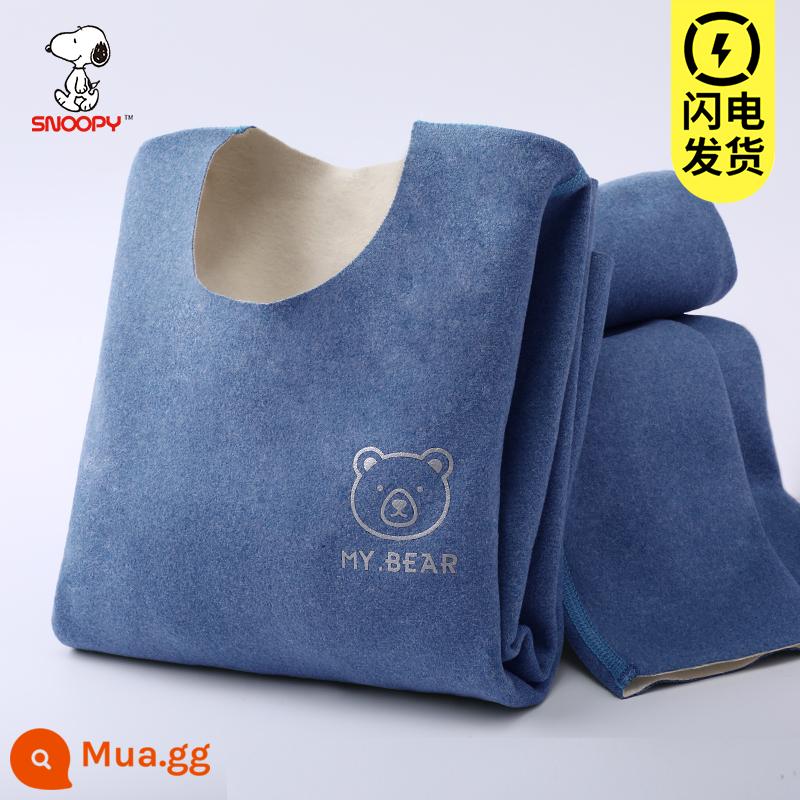 Snoopy quần áo mùa thu trẻ em quần vệ sinh cơn sốt bé trai quần lót cotton Plus nhung dày dặn bé trai lớn giữ ấm - Winnie the Pooh (xanh xám)