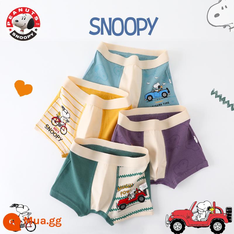 Quần lót trẻ em bé trai cotton quần lót boxer bé trai bé trung và lớn cotton 100% modal quần boxer an toàn - Snoopy-Mới (phiên bản nâng cấp-ngải cứu kháng khuẩn) 4 pack-5