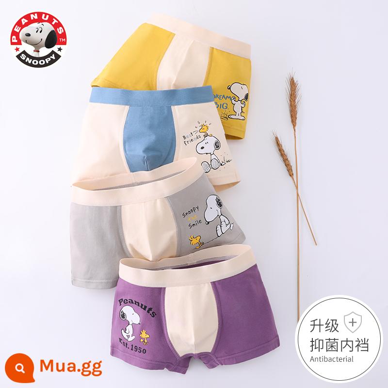 Quần lót trẻ em bé trai cotton quần lót boxer bé trai bé trung và lớn cotton 100% modal quần boxer an toàn - Snoopy (phiên bản nâng cấp-ngải cứu kháng khuẩn) 4 gói-3