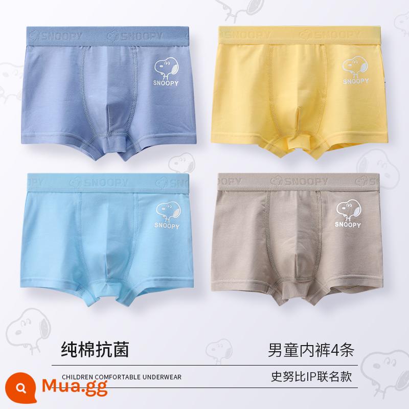 Quần lót trẻ em bé trai bé quần cotton trẻ em 100% cotton cotton 100% modal boy quần đùi bé trai lớn - G524 Snoopy (cotton nguyên chất không pp kháng khuẩn) 4 miếng